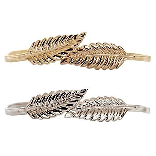 Enzege 2 Piezas Cinturón Elástico de Mujeres Cinturones De Cadena Elástica De Metal En Forma De Hoja Cierre Entrelazado