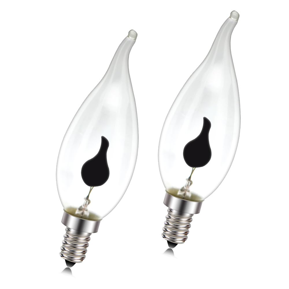Ruiandsion E14 Flame Bulbs, 3W Warm Yellow Flash Flickering LED Lights for Christmas Decor, Chandeliers, Cabinet & Holiday Displays, 2-Pack