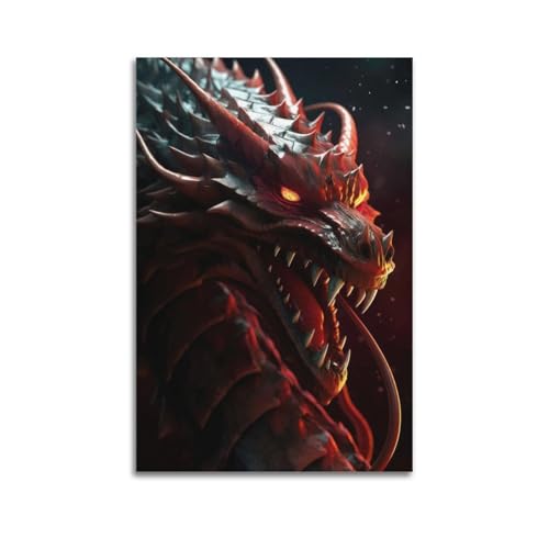 ZIWEYURB Póster decorativo de dragón rojo elegante para pared e impresión artística moderna para dormitorio familiar, 30 x 45 cm