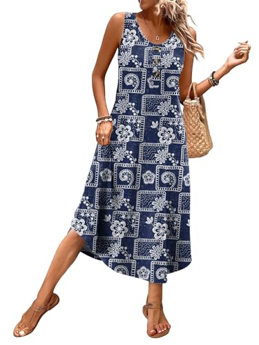 Image of WIHOLL Summer Dresses for Women 2026 Button Front Sleeveless Casual Midi Dress Beach Vacation Sundresses with Pockets