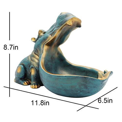 Hippo Statue, Hippopotamus Figurine Home Sculpture With Resin, Table Sundries Key Candy Container Storage Art Decor Box (Blue) #TOP3