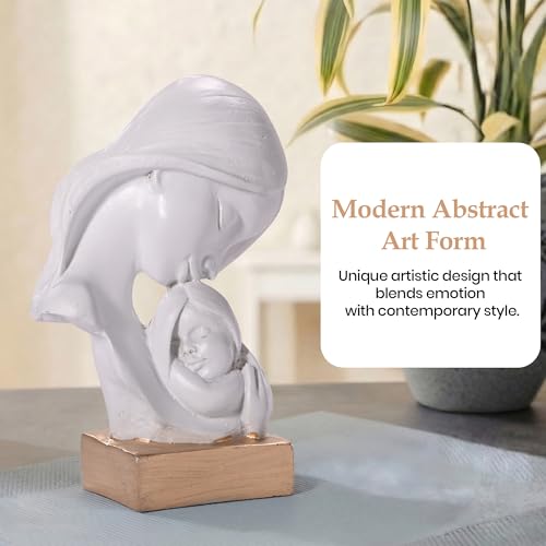 Image of Kuber Industries 4x6 Inch Mother Child Sculpture for House Warming Gift | Resin Mom & Baby Love Idol /Showpiece for Home DecorLiving Room /Desk | White & Golden