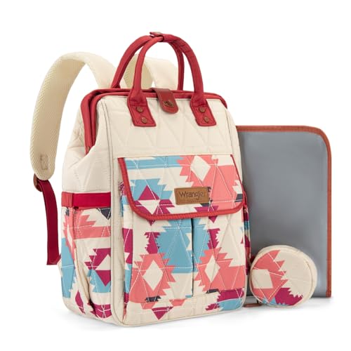 Montana West Wrangler Aztec Diaper Bag Backpack Western Backpacks for Moms Baby Essentials Bag with Twist-Lock Closure Insulated Pockets Portable Changing Pad Stroller Straps Pacifier Case