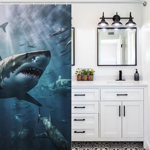 Rideau de douche requin en tissu polyester imperméable lavable 152x183cm