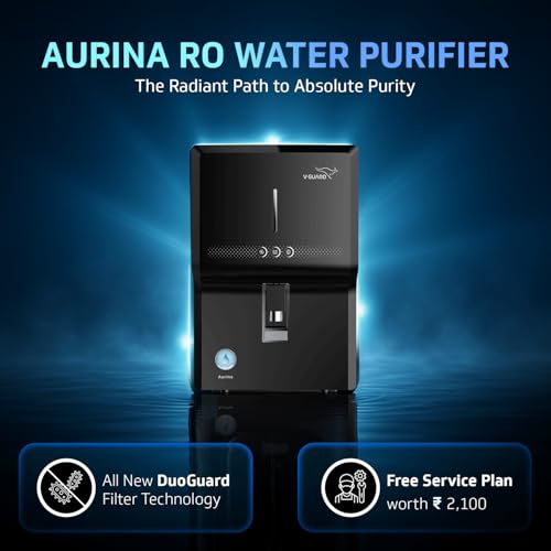Image of V-Guard Aurina RO+UF Water Purifier | DuoGuard Filter Technology | Free Service Plan worth INR 2100 + Proactive Service | Reduces Water Wastage by 30% | 100% RO Purified Water | 7 Stages | 7 L