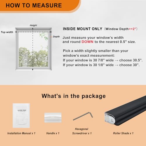 Image of Persilux No Drill No Tools Cordless Blackout Roller Shades for Windows, Thermal Insulated UV Protection Pull Down Shades, Total Blackout Window Blinds for Home, Office, Bedroom (Black, 28.5 inchW x 72 inchH)