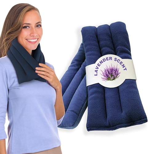 Image of SunnyBay Lavender Microwave Heating Pad, Microwavable Neck Wrap & Heat Pack for Moist Hot Therapy, Heated Neck Warmer for Neck, Shoulder & Back Pain Relief, Flaxseed Filling, 26x6, Navy Blue