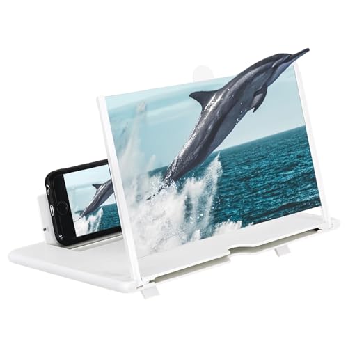 Phone Magnifier Screen, New Version Big Screen Phone Magnifier, Portable Foldable Ultra HD screen Amplifier, for Movies, Videos, Gift for seniors (Horizontal-white,12in)