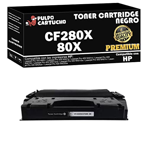 Pulpo Cartucho - Toner CF280X Premium Negro Compatible con HP CF280X Premium/Ref. 80X - Valido para Impresoras Laserjet Pro 400 M401, M401a, M401d, M401dn, M401dne, M401dw, M401n, M425dn, M425dw
