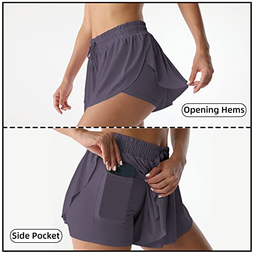 Image of Flowy Athletic Shorts for Women Running Tennis Butterfly Shorts Girls 2-in-1 Double Layer Quick-Drying Comfy Shorts
