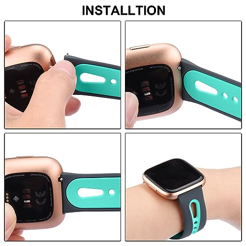 Image of Tobfit Soft Strap Compatible for Fitbit Versa 2 (Watch Not Included), Flexible Premium Silicone Adjustable Watch Band, Sport Replacement Watchstrap for Women Men (L, Grey and Mint)