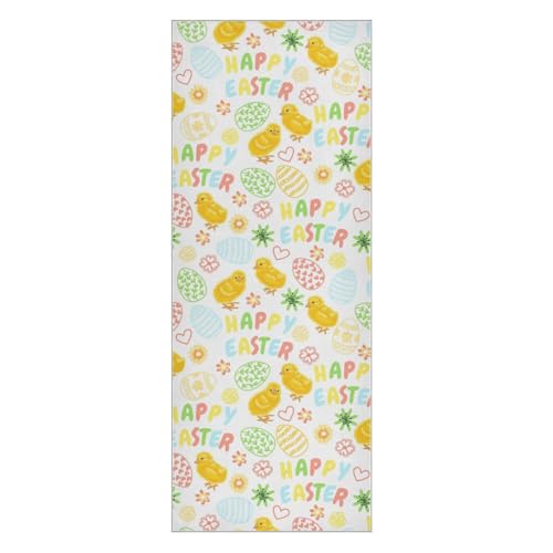 Fygkptb Happy Easter with Yellow Chicks Eggs Flowers and Hearts on White Yoga Towel Non Slip Yoga Mat Cloth Foldable Yoga Towel Sweat Absorbent Yoga Towel with Storage Mesh Bag 73 x 27 inch