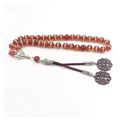 Bracelet agate rouge et diamants cristal avec 33 perles de prière 10mm pour femme