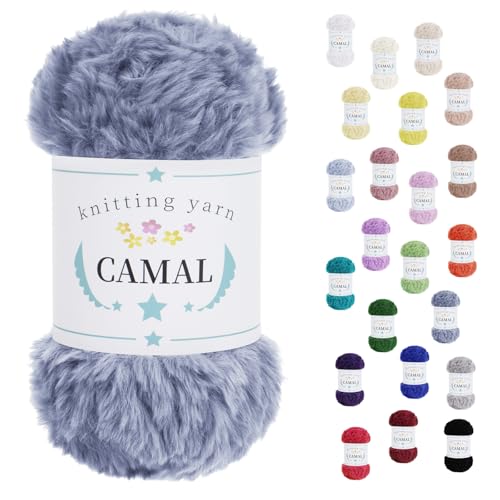 CAMAL Laine à Tricoter, 100g Fil de Fausse Fourrure Velours Fil Crochet Duveteux Pelote de Laine Velours pour Crochet Couverture, Chapeau, Poupées, Châles -...