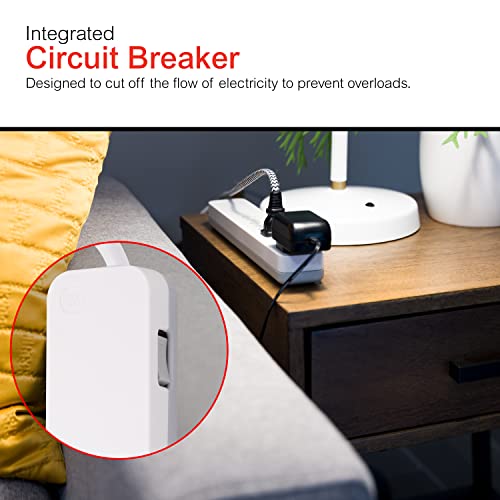 Ge 6-Outlet Surge Protector, 4 Ft Extension Cord, 840 Joules, Power Strip, Flat Plug, Integrated Circuit Breaker, Wall Mount, Ul Listed, White, 37210 #TOP5