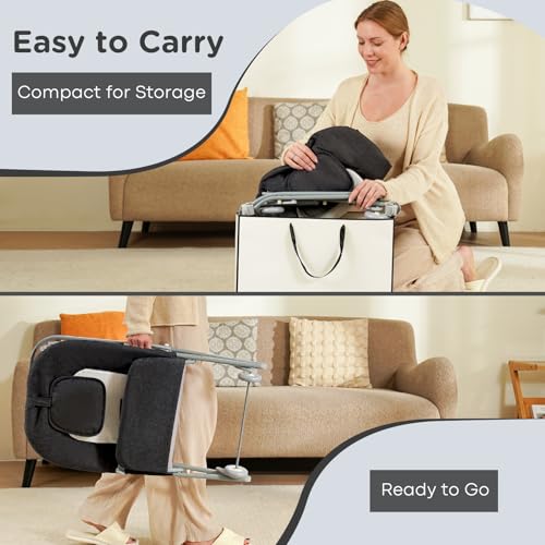 HKAI Rocking Baby Bouncer with Canopy, 2-Mode Rocking & Rolling Infant Seat, Portable Baby Chair for 0-18 Months, Grey — view 4