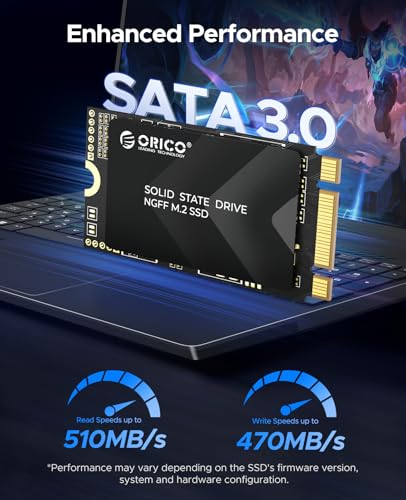 Image of ORICO 512GB M.2 2242 SATA SSD, Compact Internal Solid State Drive with TLC NAND Flash, Up to 510MB /s Read & 470MB /s Write Speeds, Compatible with Ultra-Thin Laptops, and Mini PCs - Y20M-2242