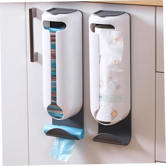 2Pcs Plastic Bag Holder 3.94x3.31x14.57 Inch PP Wall-Mounted Large Capacity Grocery Bag Holder for Home Kitchen