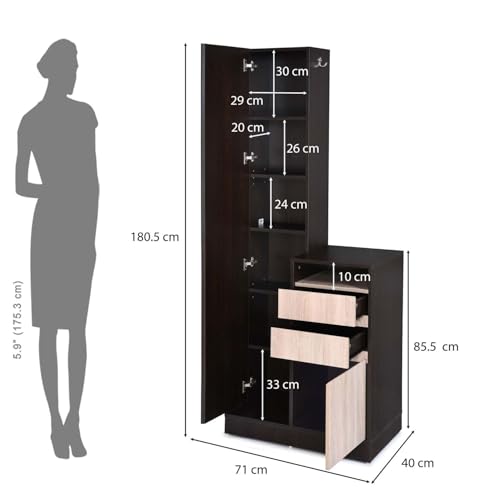 Image of Nilkamal Riva Dressing Table with Mirror and Storage | Engineered Wood Dresser for Bedroom | Wenge & Sonoma Oak