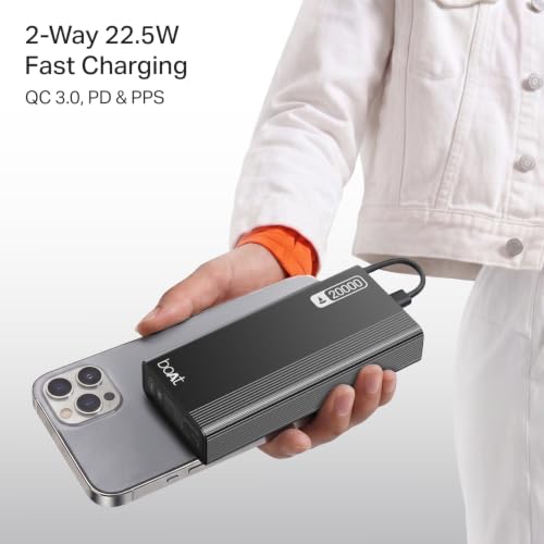 Image of boAt (2026 Launch) Energyshroom PB401 20000 mAh 22.5W Fast Charging Power Bank (4X Output Ports, Supports Android, iPhone, Tablets, Earbuds, etc.), USB Type C (Onyx Black)
