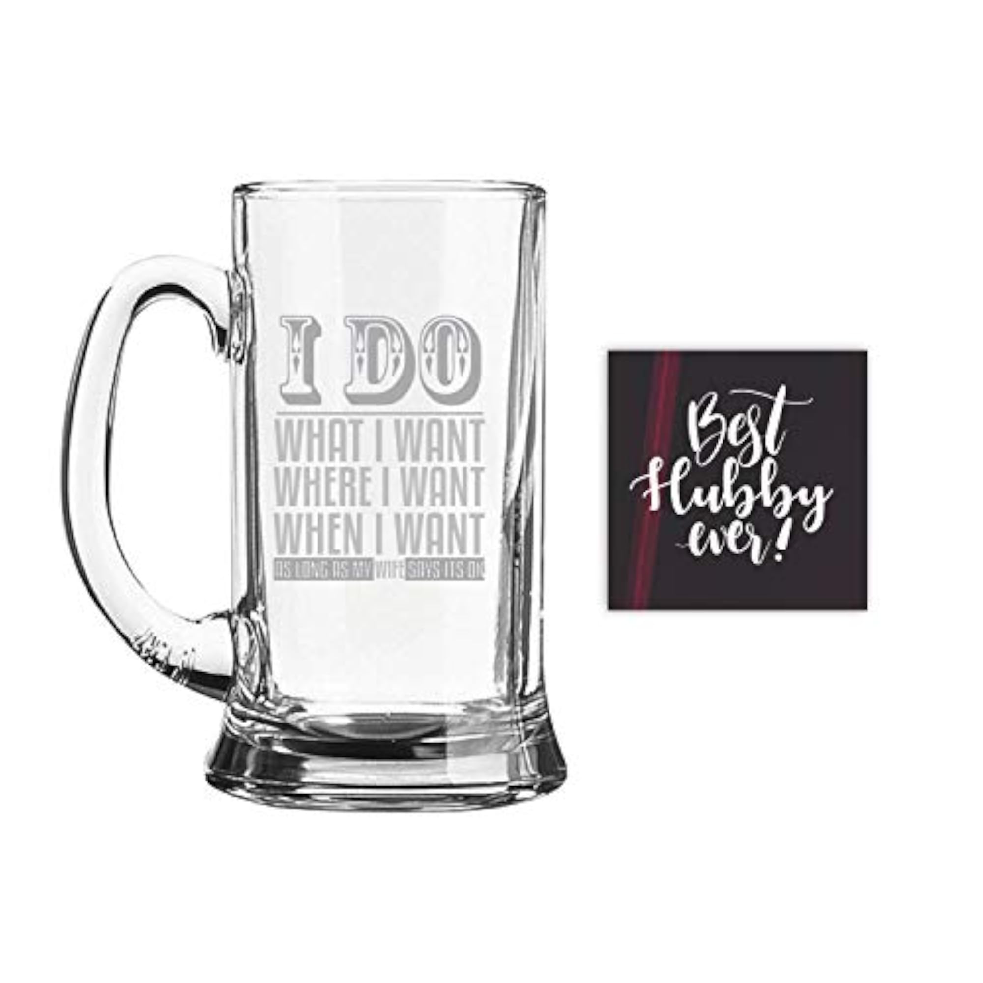 Engraved Beer Mug with Coaster, Jumbo Beer 1170ml