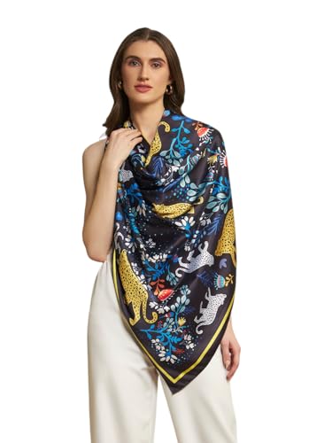 Image of Ravaiyaa - Attitude is everything Women Silk Digital Print Large Square Scarf Breathable Lightweight Neckerchief Printed Headscarf 40 inch x 40 inch Inch
