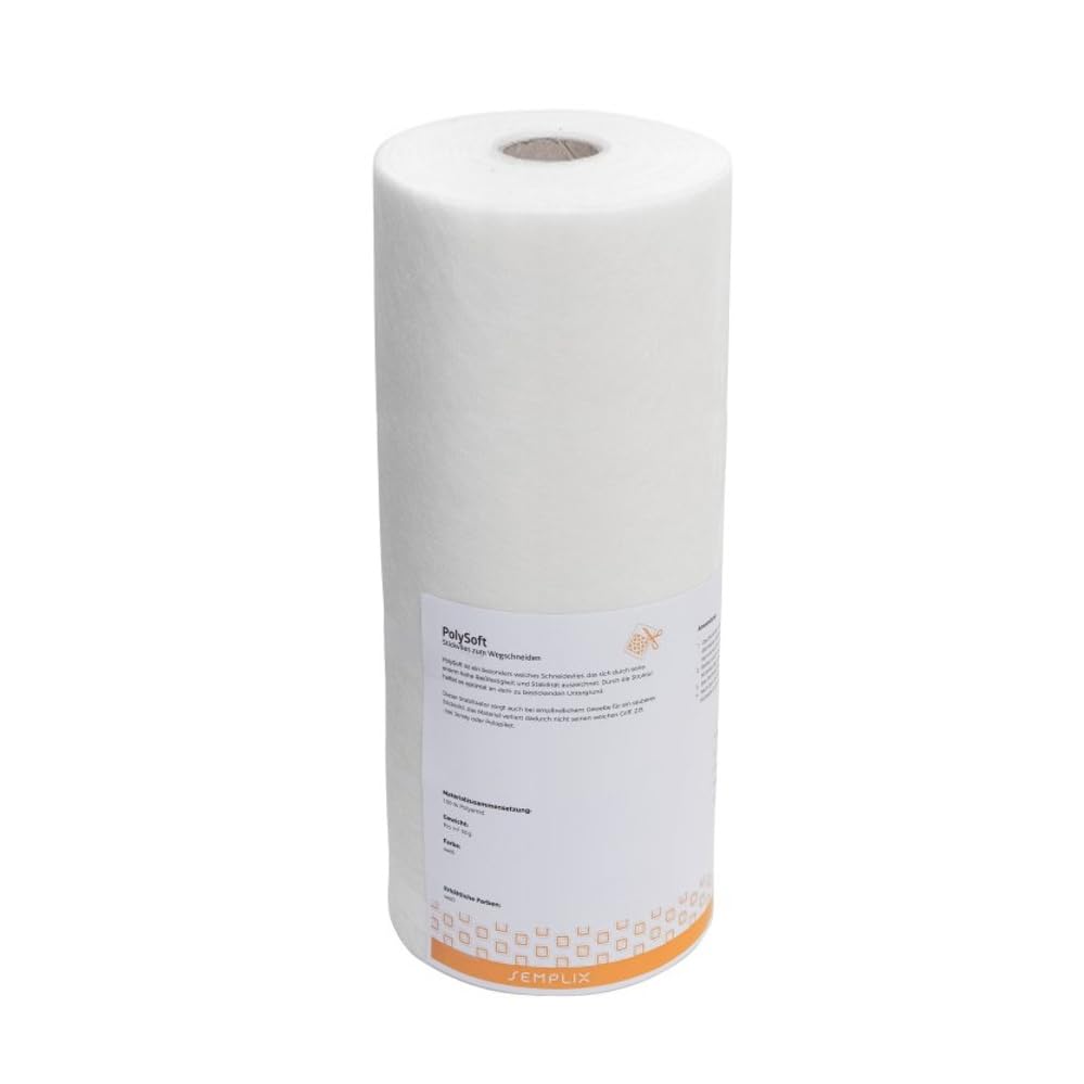 Semplix PolySoft – wyjątkowo miękka włóknina do haftowania do wycinania rozciągliwych materiałów (biała, 50 cm x 100 m)