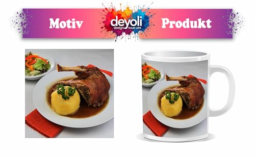 deyoli Motivetasse Putenkeule mit Klößen – ein Festmahl 300ml, aus weißem Keramik/Kaffetasse/Geschenkidee