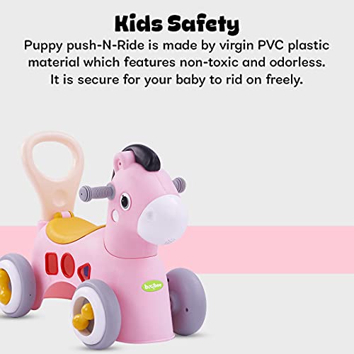 Image of BAYBEE Giraffe Horse Rider for Kids, Ride-On Kids Car with Shape Sorting Activity Kids Toys & Storage | Push Car Rider with Smooth Wheels Baby Car Suitable for 1-3 Years Boys Girls (Pink)