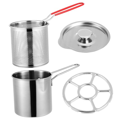 JECOMPRIS 1Set Stainless Steel Frying Pot with Basket Heavy Duty Deep Fryer Kit for Chips Vegetables Meat Ergonomic Design with Handle Cover Essential Kitchen Cookware