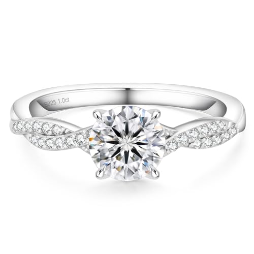 KRKC 1.6CT/1CT Moissanite Ring for Women 3 Stone/Solitaire Engagement Ring, D Color VVS1 Clarity Lab Created Diamond Promise Ring, 925 Sterling Silver White Gold Plated Wedding Rings for Her