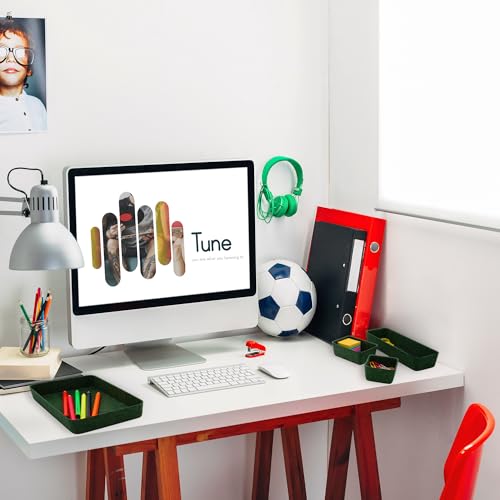 Image of Welaxy Desk drawer organizer bins shallow trays felt storage desktop box for jewelry watches office supplies makeup small key holder minimalism 8-piece (Forest Green)