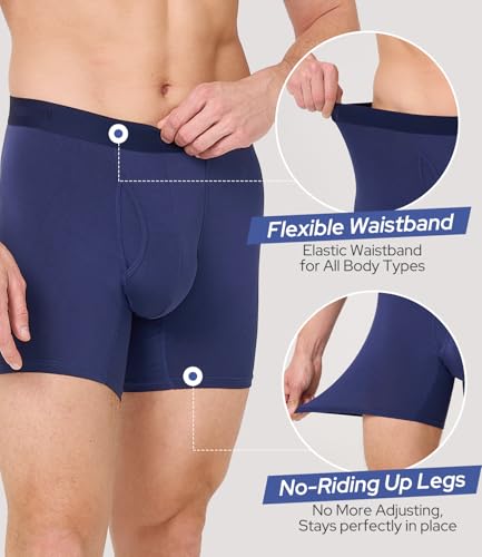 Image of BAMBOO COOL Men's Ultra Breathable Underwear,No Riding Up Boxer Briefs with ComfortFlexible Waistband,Multipack