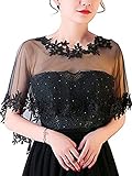 Women's Wedding Jackets Lace Bridal Bolero Shawl Tulle Cape for Bride Bridesmaid Wrap Shrug (One Size, Black)
