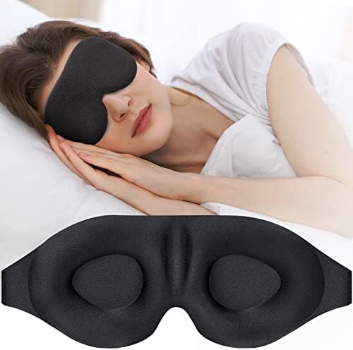 3D Sleep Mask, Sleeping Eye Mask for Women Men, Contoured Cup Night Blindfold, Luxury Light Blocking Eye Cover, Molded Eye Shade with Adjustable Strap for Travel, Nap, Meditation, Black