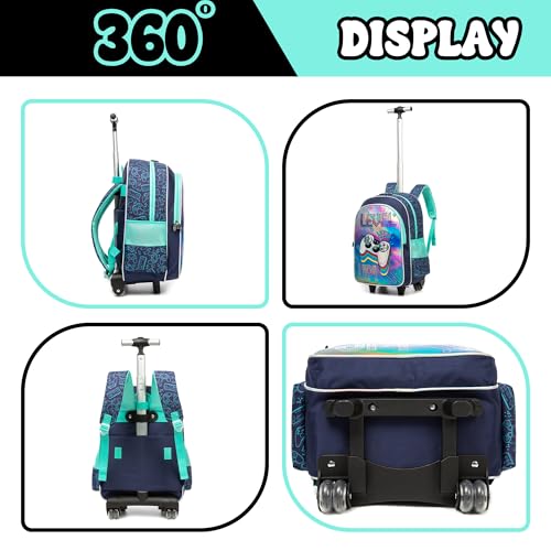 Meetbelify Kids Backpacks with Wheels for Boys Football Rolling Backpack with Lunch Box for Elementary Students Trip Luggage for Boys Ages 6-83
