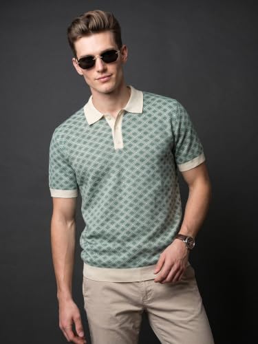 Image of Veirdo Men's Flatknit Printed Half Sleeve Polo T-Shirt with Collared Neck, Loose Comfortable Fit, Casual Style for Office, Travel, (Sizes S to 2XL)