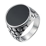 HIJONES Men's Stainless Steel Unique Pattern Large Onyx Ring Size 10
