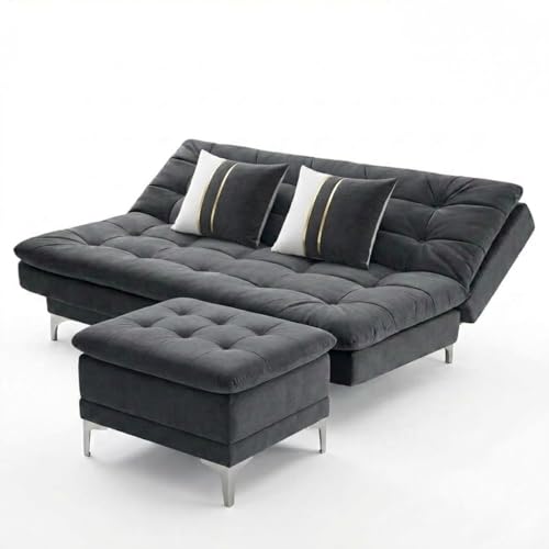 Image of Sparrow 3 Seater Fabric Click-Clack Sofa Cum Bed with Ottoman (Dark Gray) | Premium Soft Velvet | Plush Comfort Cushions | Modern Living Room Sofa | Spacious Comfortable Seating