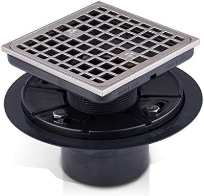 Tile-in Shower Floor Drain Square with Brushed Nickel Shower Drain Grate and ABS Drain Base Fit 2" or 3" Waste Pipe For Bathroom, Kitchen (Mission NB)