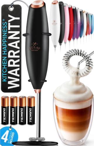 Zulay Kitchen Powerful Milk Frother Wand With Duracell Batteries - Ultra Fast Handheld Drink Mixer - Electric Whisk Foam Maker for Coffee, Lattes, Cappuccino & Matcha - Z1 Motor - Black & Copper