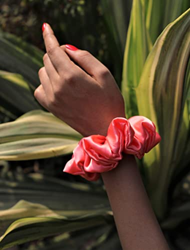Image of Satin Scrunchies Hair Bands for Women | No-Damage Elastic Hair Ties for Ponytails & Buns | Fluffy & Stylish Rubber Bands | Extra Large Size | Pack of 5