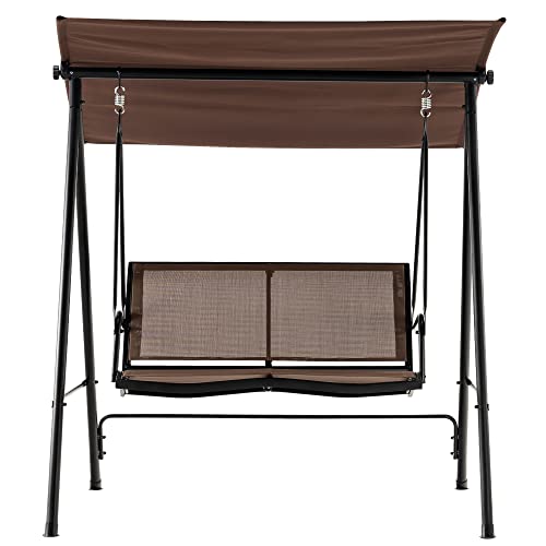 Mcombo 2-Person Patio Swing Chair With Adjustable Canopy Outdoor, Steel Frame Breathable Seats Hanging Porch Swing, 4001 (Brown) #TOP6