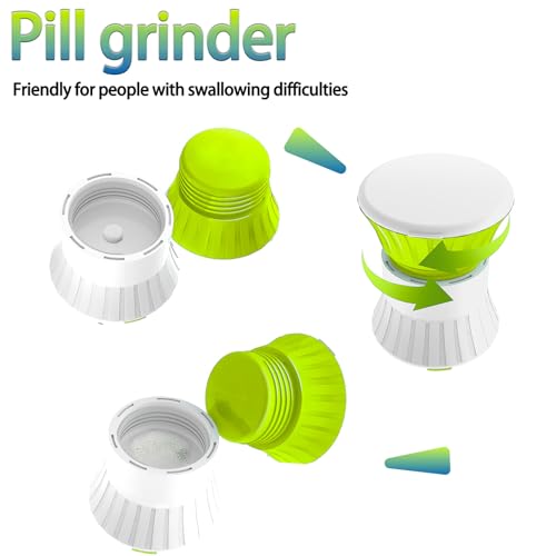 Pill Crusher Cutter Splitter for Large and Tiny Pills 3-in-1, Pill Grinder with Small Medicine Pill Organizer,Pill Crusher Fine Powder,Portable Travel Sized(Green) — view 4