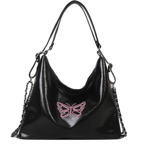 Bolso bandolera de cuero rosa con bordado de mariposa miniatura 1