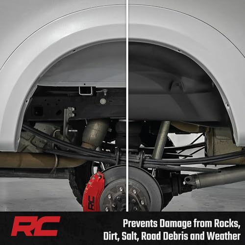 Image of Rough Country Rear Wheel Well Liners for Ford F-250 /F-350 Super Duty (2017-2026) - Heavy-Duty Black HDPE Fender Guards for Mud & Debris, Made in USA