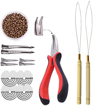 Hair Extensions Kit: I-tip Hair Pliers,Pulling Needle,Loop Threader and 500 Pieces 2.5mm Hair Extension Nano Beads Rings (Blonde)