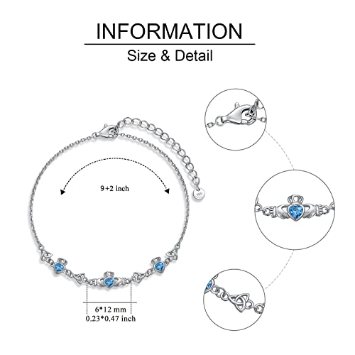 Irish Celtic Anklet For Women Sterling Silver Claddagh Beach Adjustable Foot Ankle Jewelry Birthday Gift For Women Girls, Cable Chain Length: 9 Inch + 2 Inch Extender… #TOP4