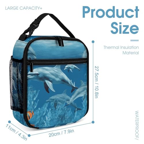 Dolphins Blue Backpack Set 3 Piece, Durable Backpack Insulated Lunch Bag Portable Pencil Case for Men Women4