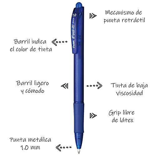 Caneta Esferográfica Feel It 1 mm, Pentel, BX420-C, Azul, Caixa com 12 Unidades